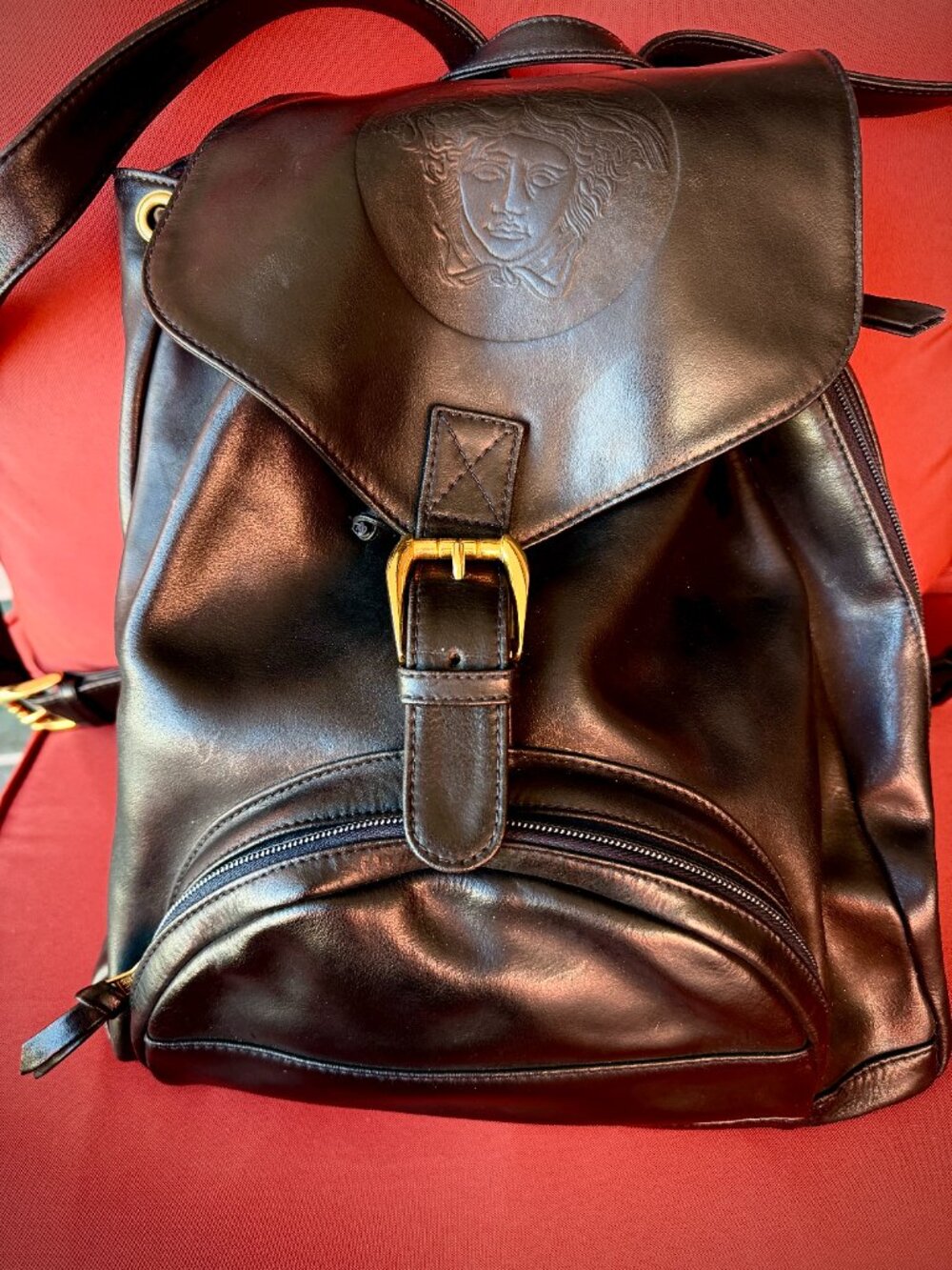 GIANNI VERSACE LARGE BLACK LEATHER "MEDUSA" BACK PACK NEVER USED